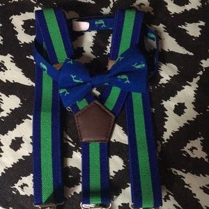 NWOT Rising Star Blue Green Bow Tie Suspenders Set
